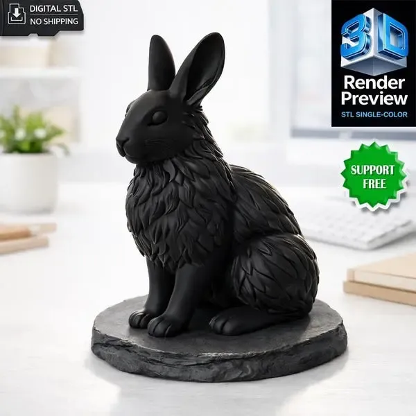 Rabbit STL – Support Free 3D Printable Bunny Statue with Bas