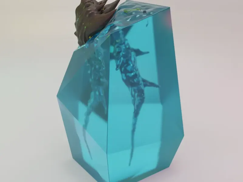 Diorama di mostro marino per stampa 3D in resina trasparente