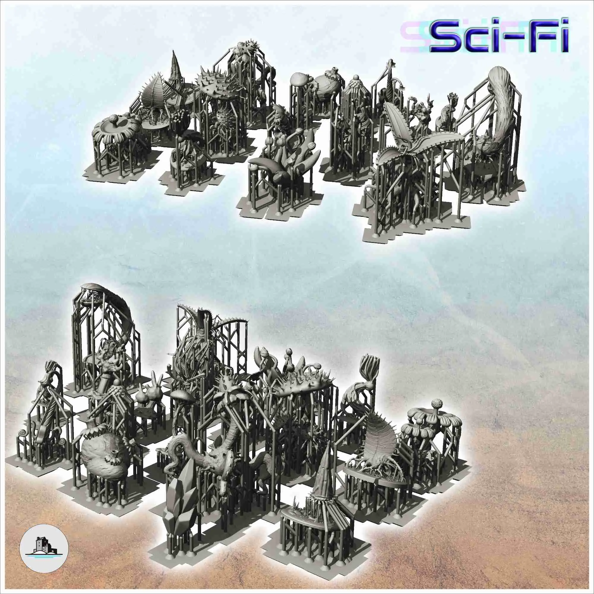 Set of nineteen alien plants (2) - science fiction miniature