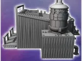 Futuristic western water storage building with pipes and tan-4