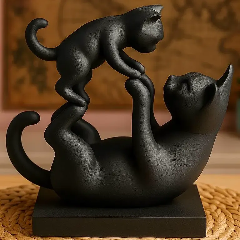 Скульптура игривой привязанности — фигурка кошки и котенка