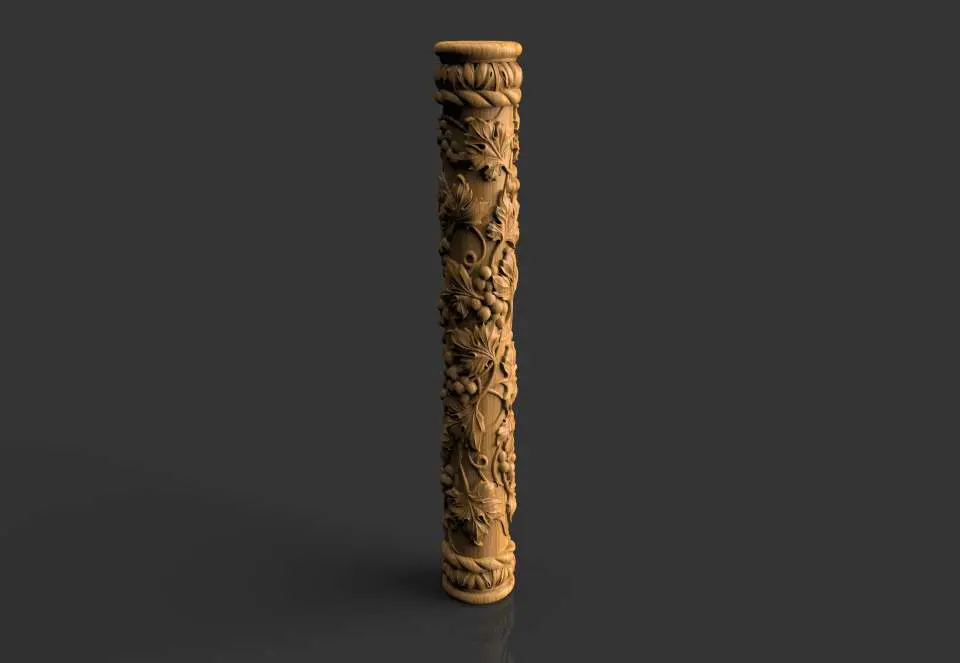 The pillar, column, stand, support with grapes, dragon, girl