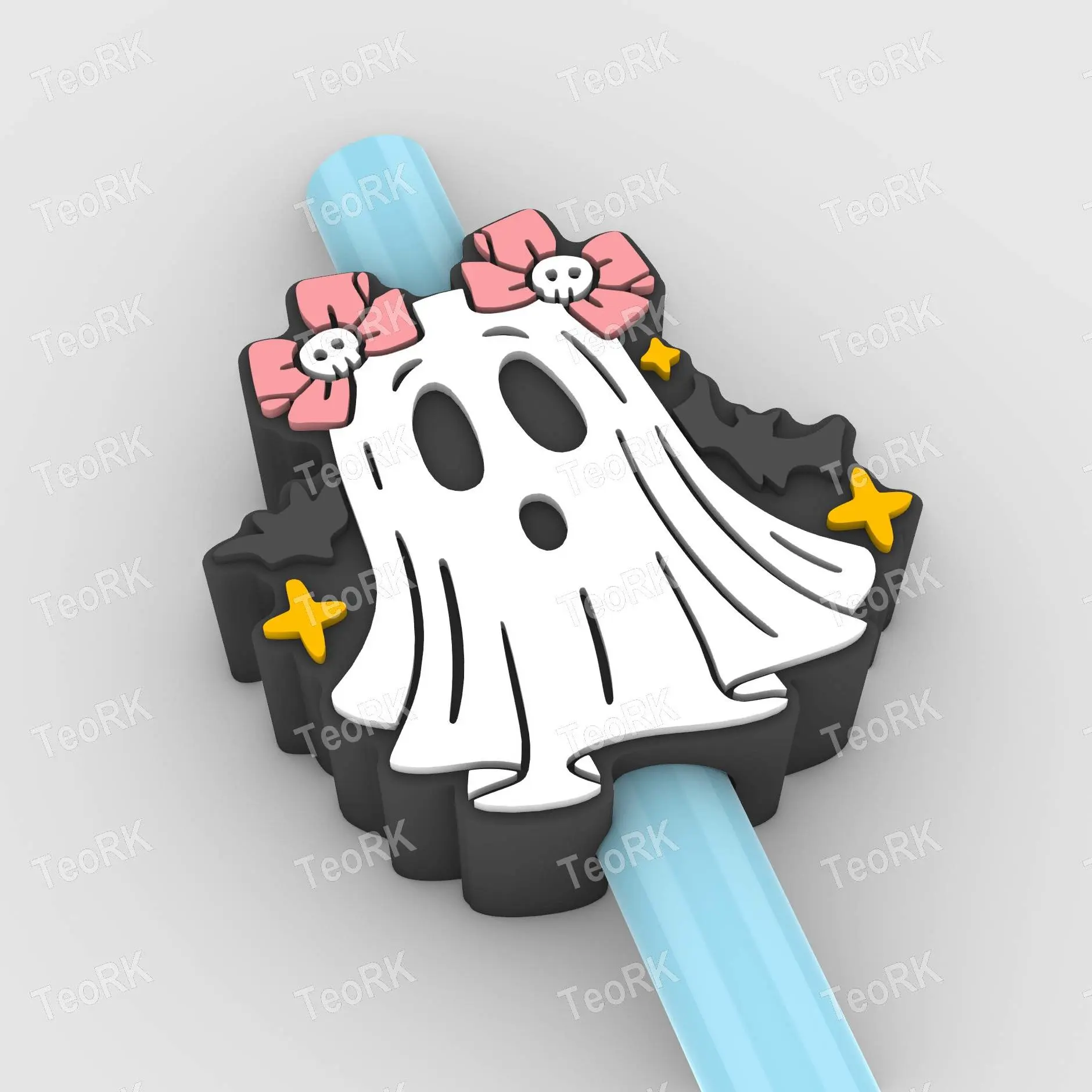Straw Topper Ghost with skull bows