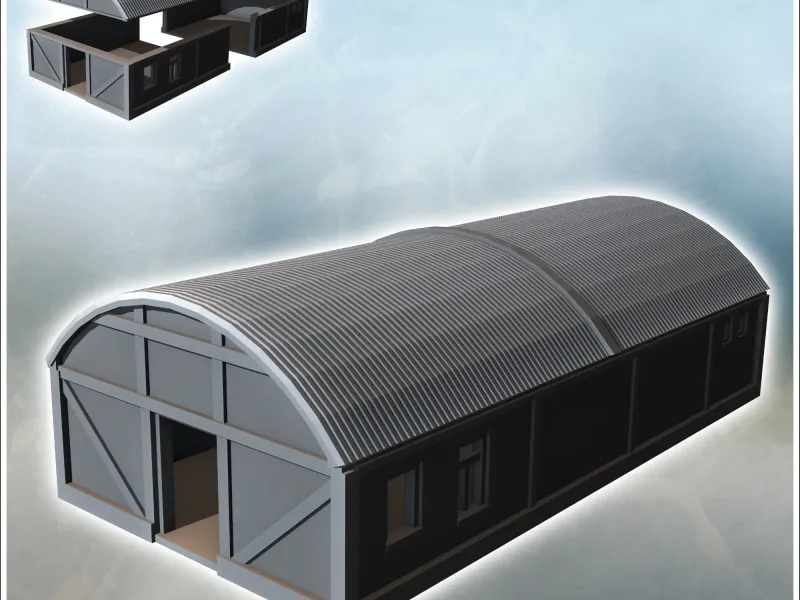 Storage hangar with curved roof and multiple windows (4) - m