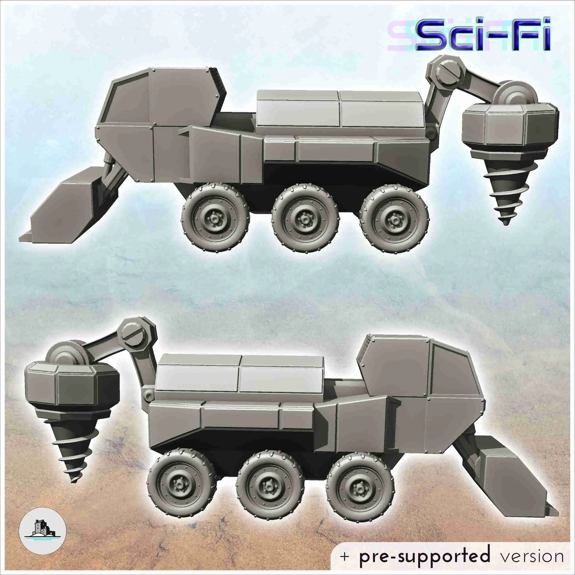 Camión minero futurista con pala y taladro (2) - miniatur