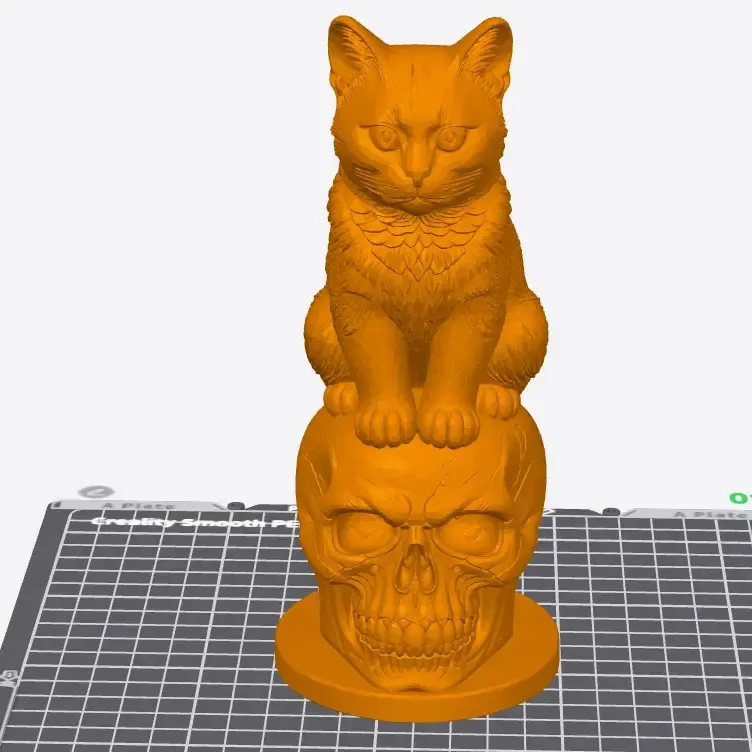 Katze auf Schädel mit Teelicht