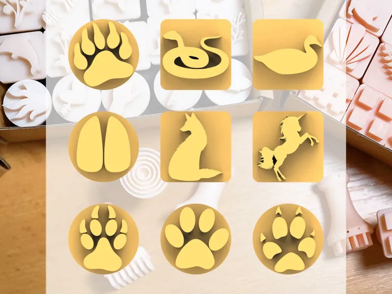 Ceramic Clay Stamp Set – Animal Tracks & Shapes (9 pcs)