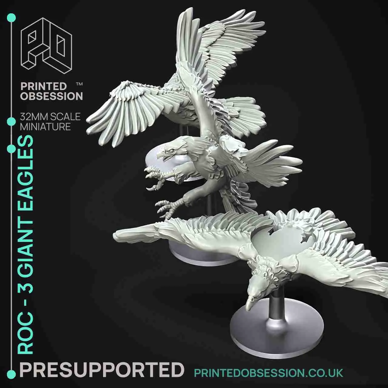 Roc - 3 Giant Eagles - PRESUPPORTED - 32mm scale