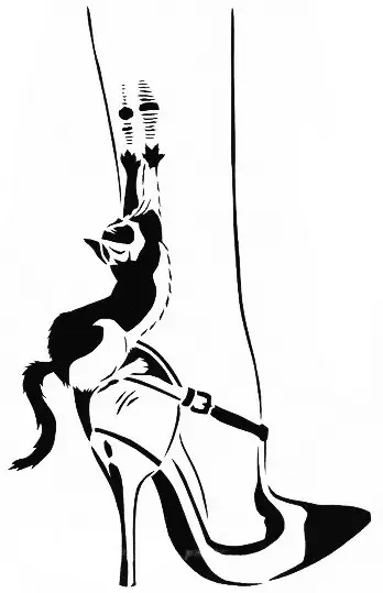 Cat scratching heels stencil