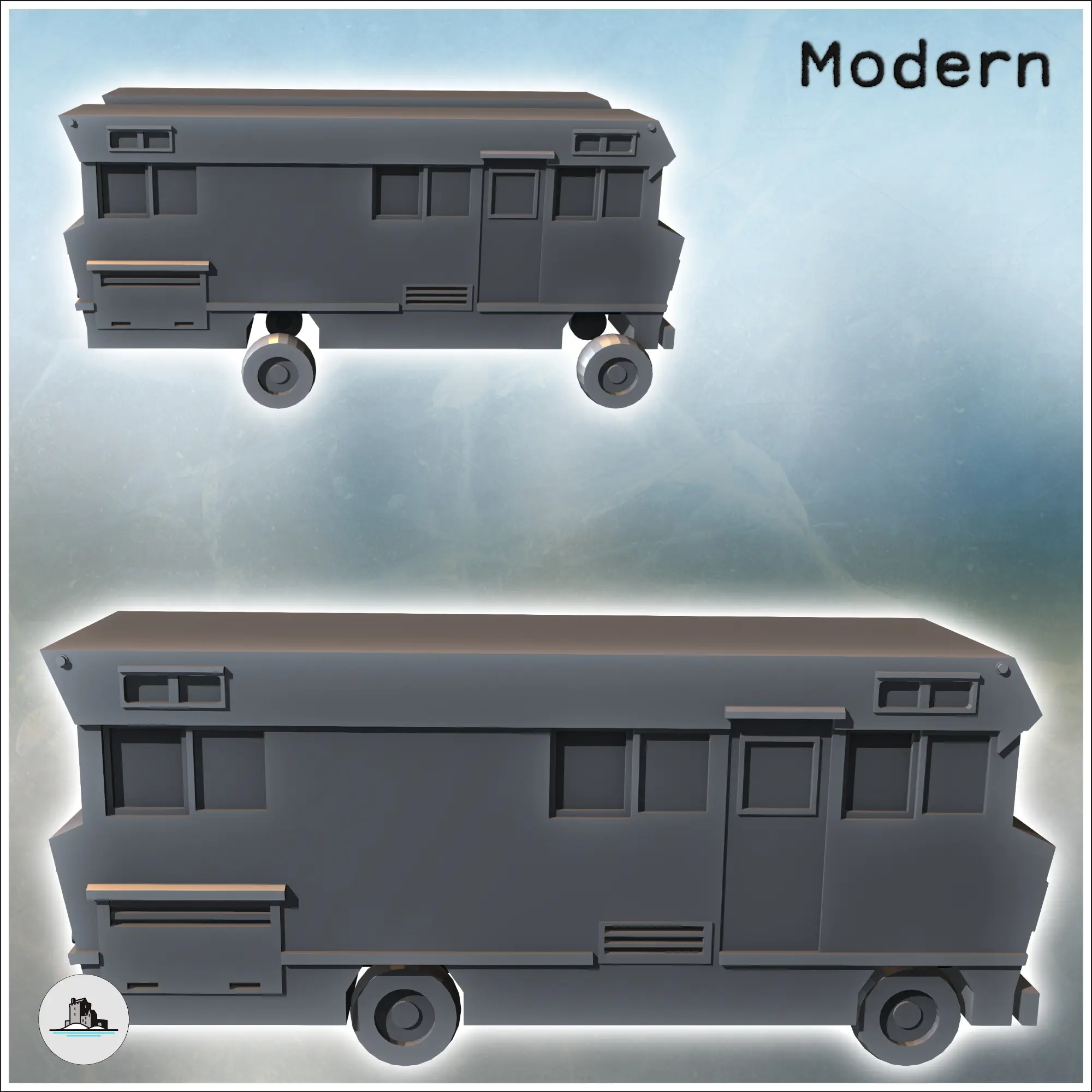 Modern caravan with multiple windows and side door (3) - min