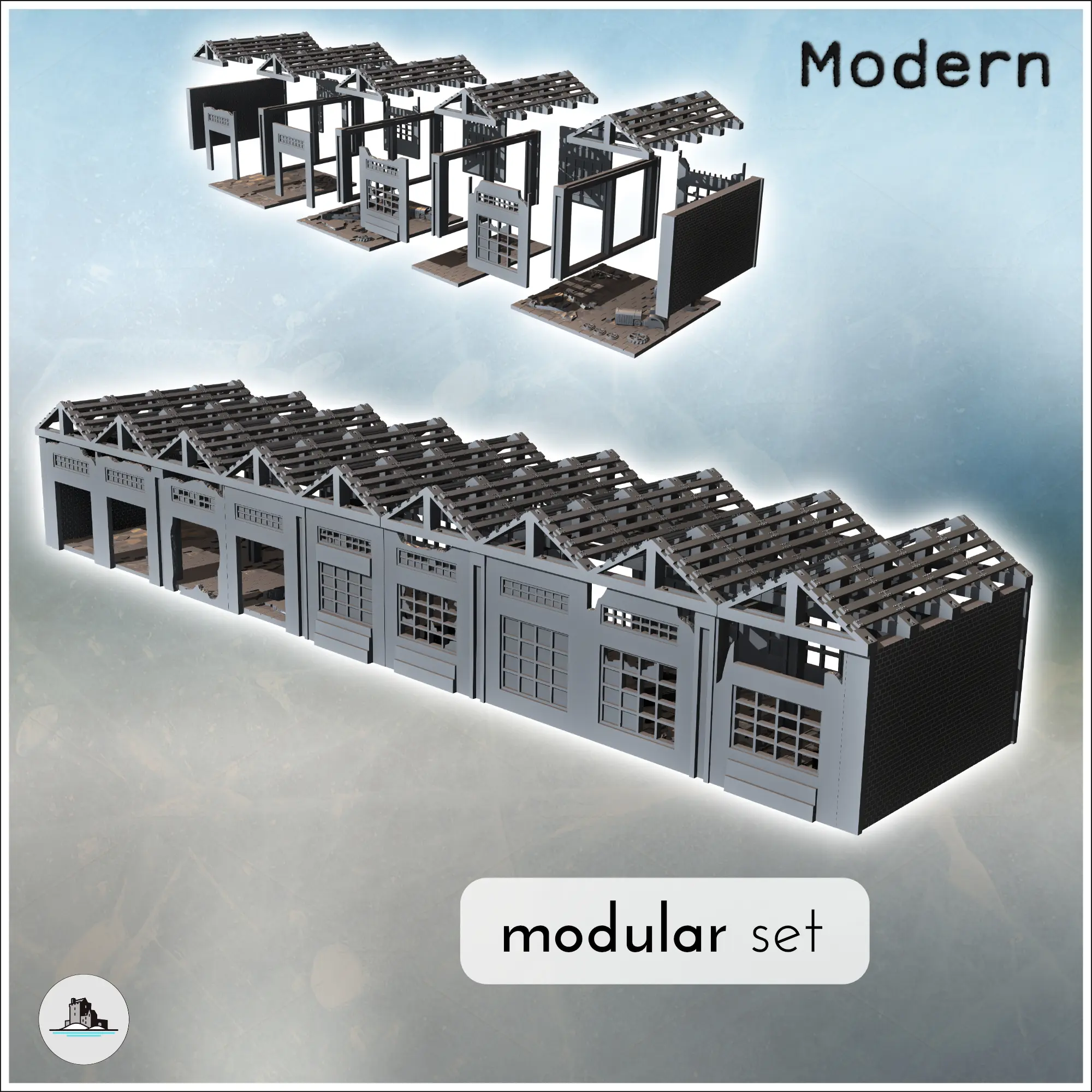Other STL Download - Set of damaged modular modern factories with large ...