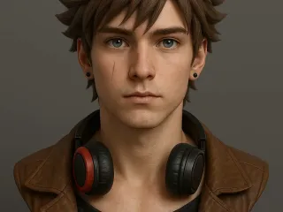 character with headset