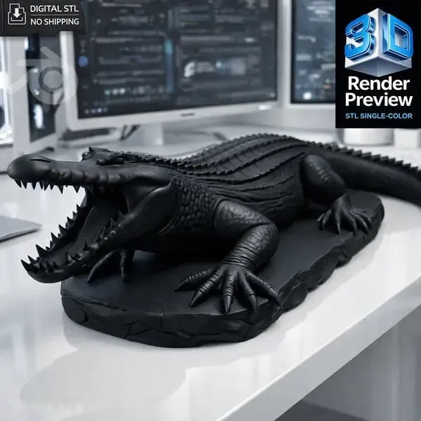 Alligator Statue STL – 3D Printable Crocodile Desk Sculpture
