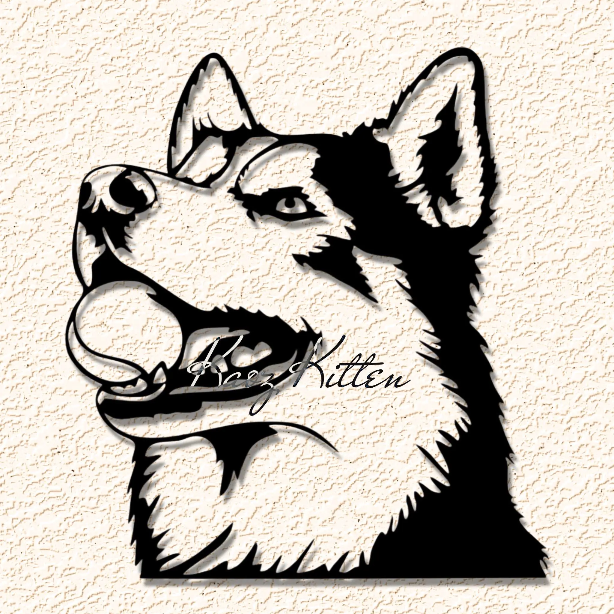 husky playing fetch dog face portrait wall art home decor