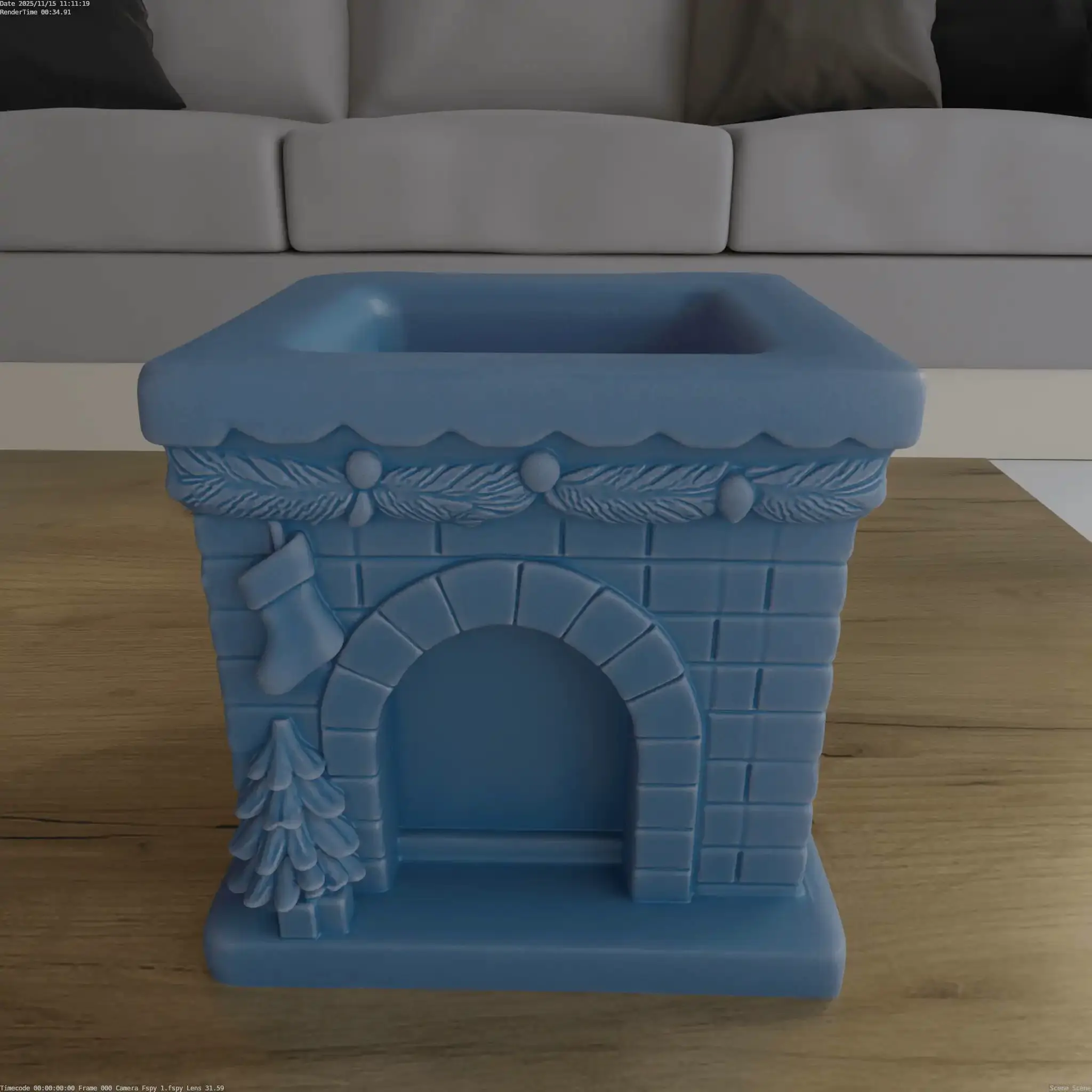 Christmas Fireplace Planter and Candy Holder STL