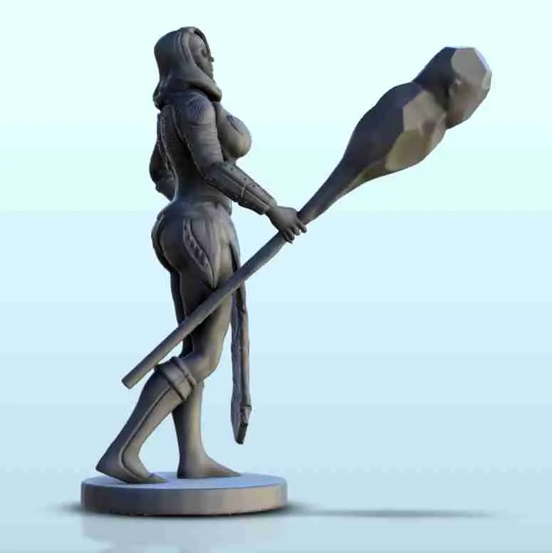 Sexy female warrior with bludgeon and armour 8 - miniatures