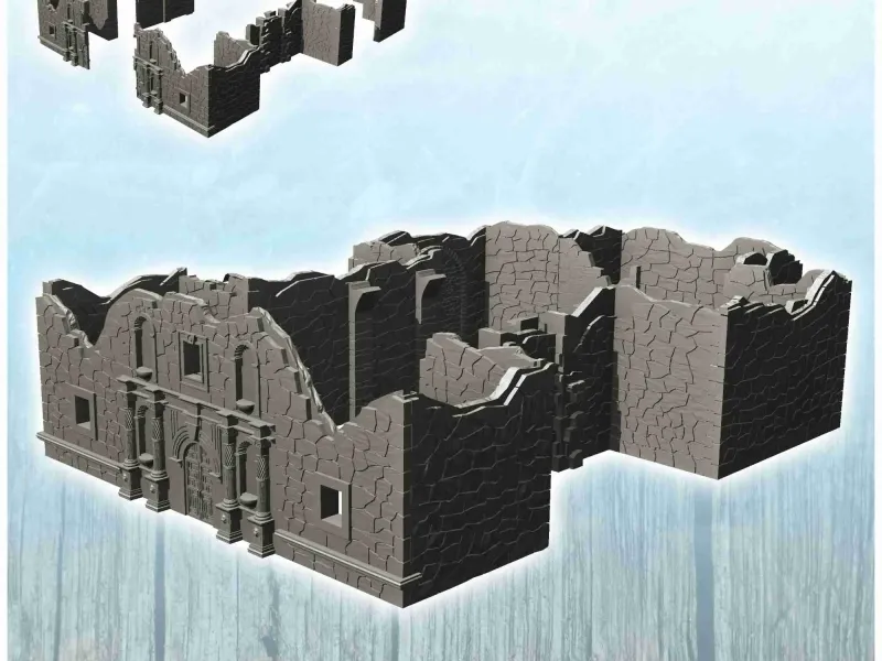 Ruined church at the Alamo Fort (28) - miniatures ACW scener