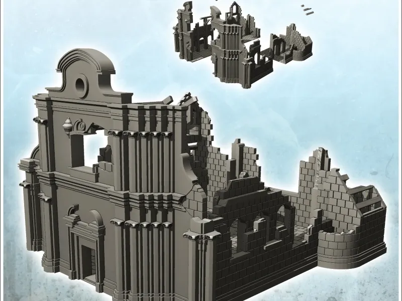 Ruined baroque church with pediment and frame (19) - miniatu