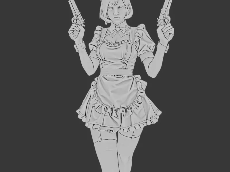 Combat Maid with 2 Guns – Action Female Character STL
