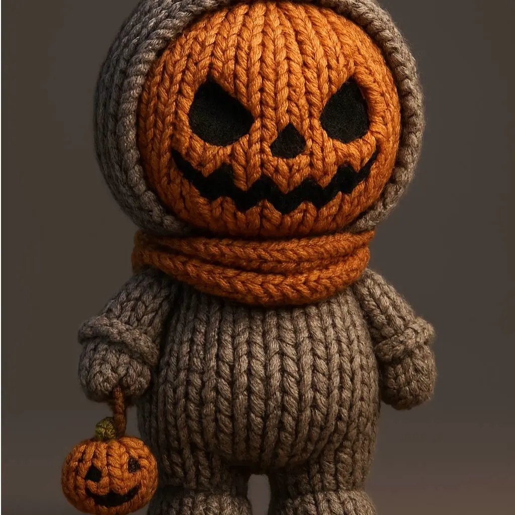 cute knitted pumpkin characte