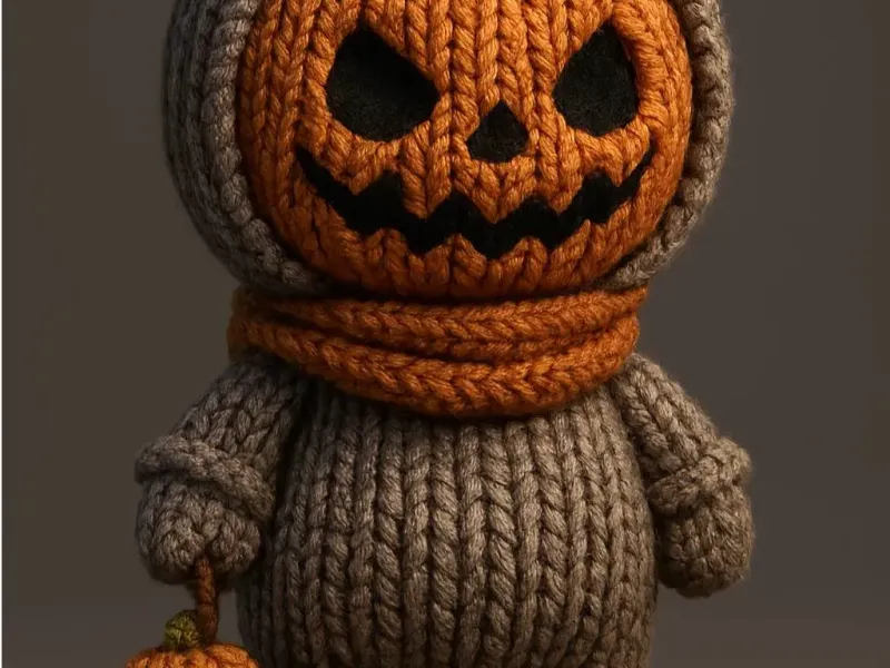 cute knitted pumpkin characte