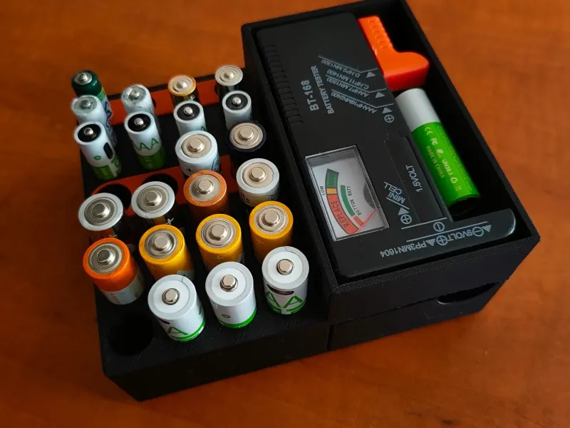 Caja de baterías con cajón para cargador y probador de voltaje