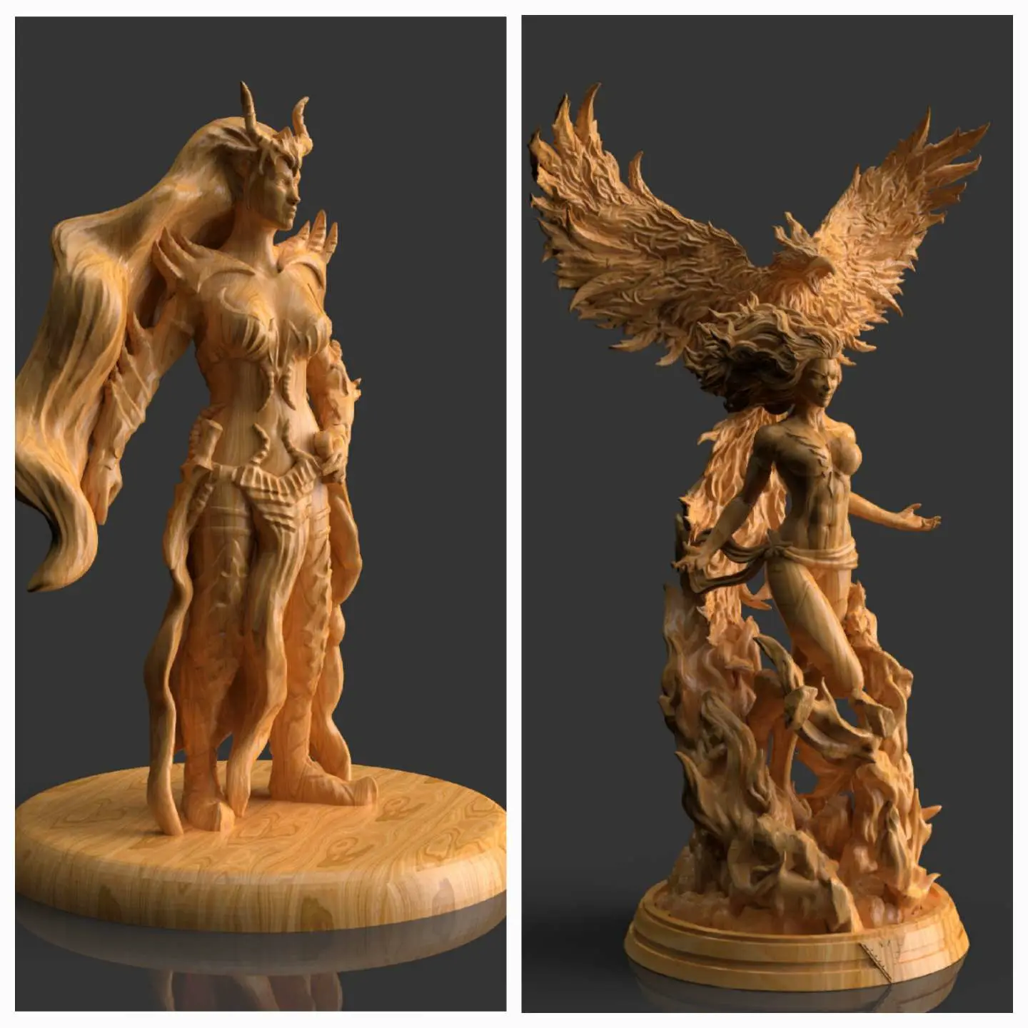 statuette Elfo Oscuro e Fenice Oscura