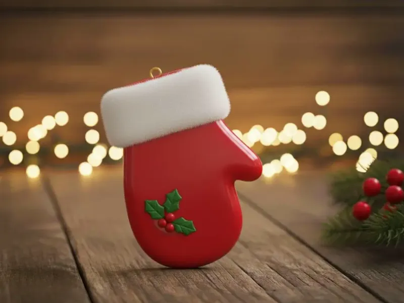 Mitten ornament with holly