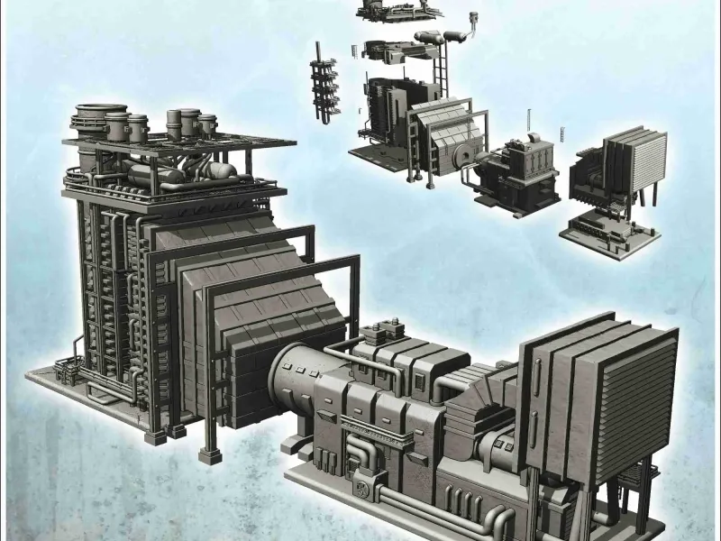 Large modern industrial metallurgical furnace with tanks and