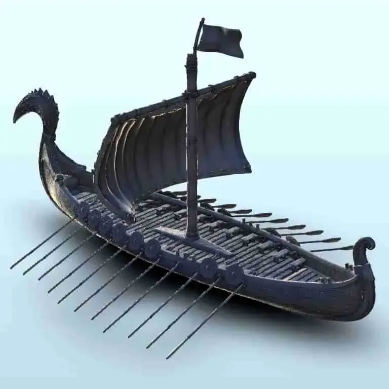Viking long drakkar with paddles 3 - scenery medieval miniat