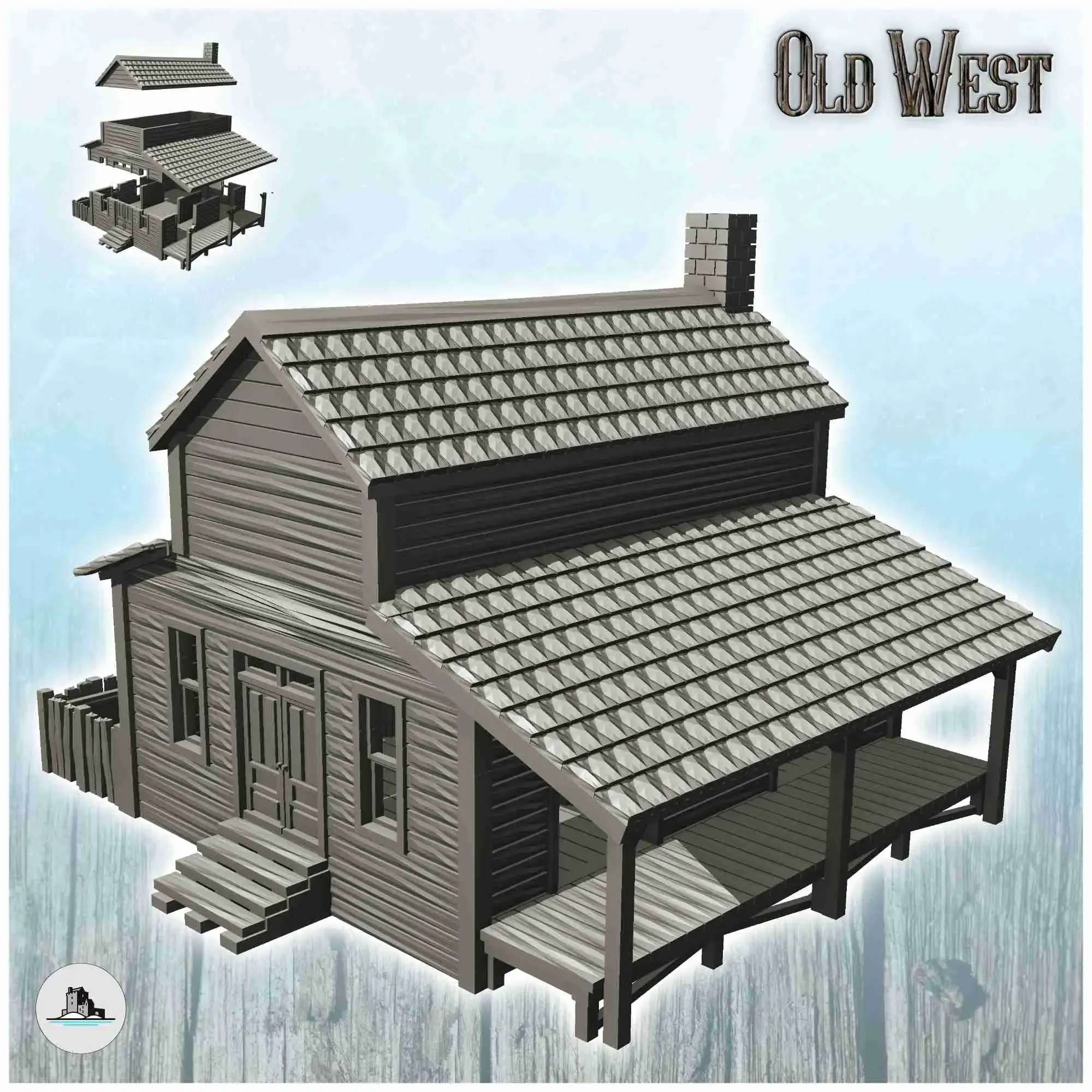 Wooden western house with roof terrace (29) - miniatures ACW