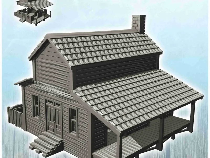 Casa occidentale in legno con terrazza sul tetto (29) - miniature ACW