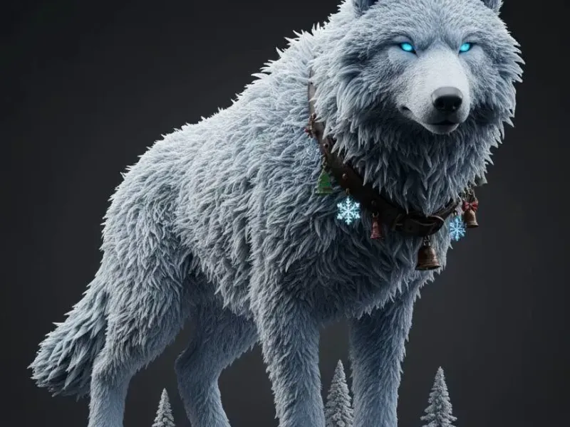 Modelo 3D de Lobo Místico Invernal com Olhos Brilhantes