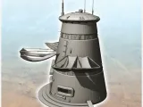 Round futuristic building with large hanging canvas canopy (-4