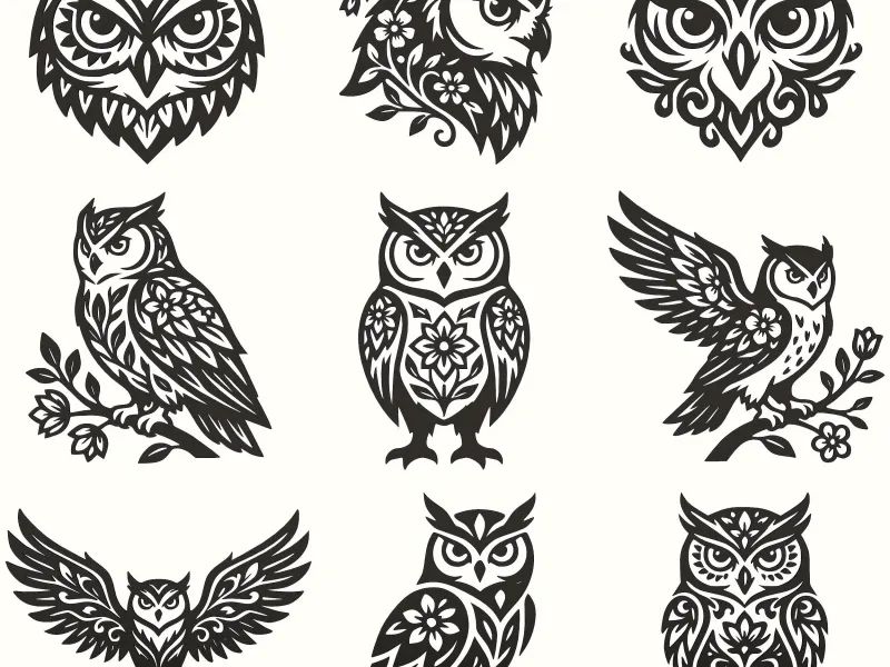 Floral Owl Wall Art Pack – Decorative Owl Designs CNC