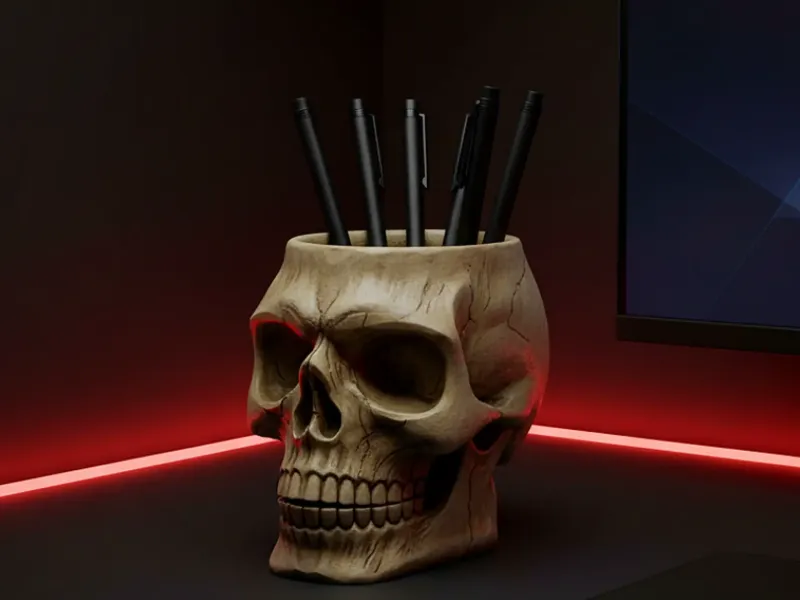 SKULL PENHOLDER - POT PENCILHOLDER - PLANTER