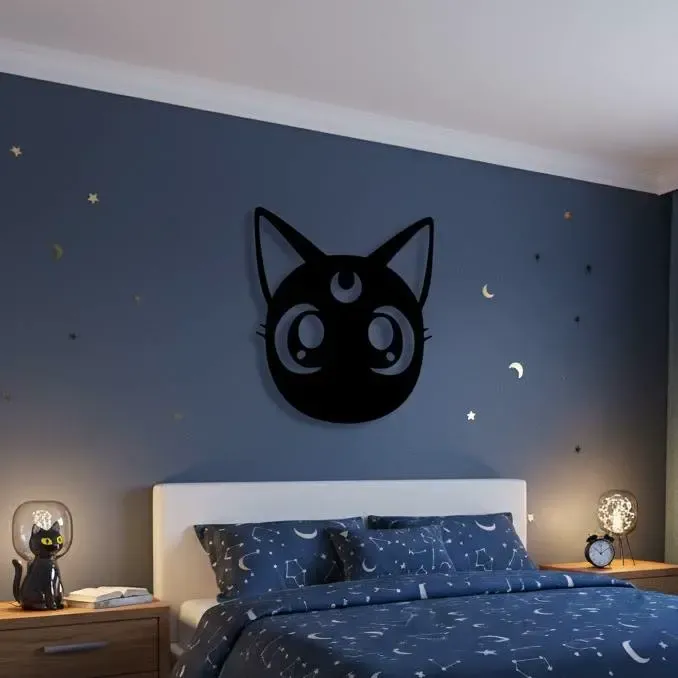 Sailor Moon Luna Cat Wall Sign - Minimalist Anime Silhouette