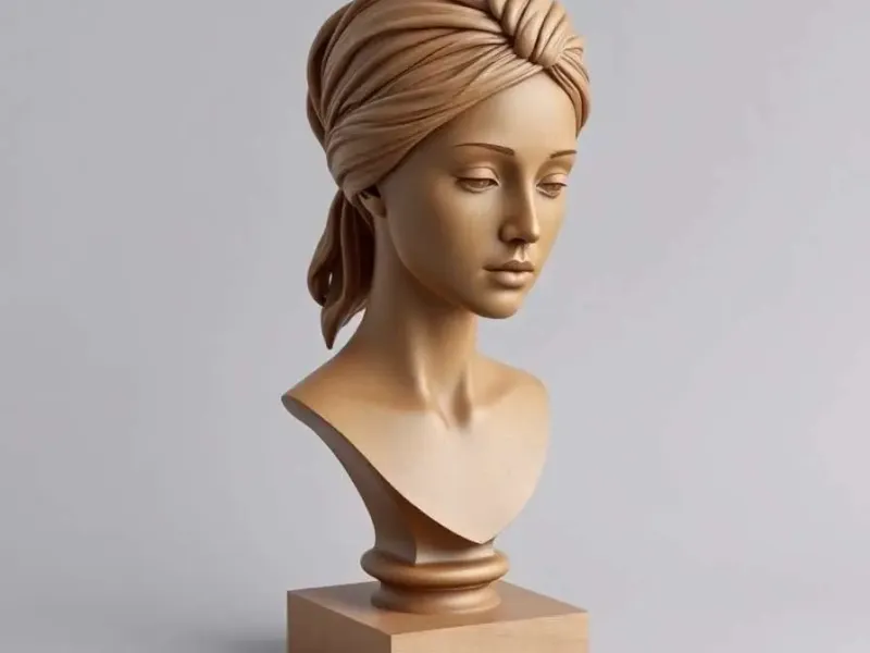 Lady Bust with Turban – Elegant Wooden Sculpture Style