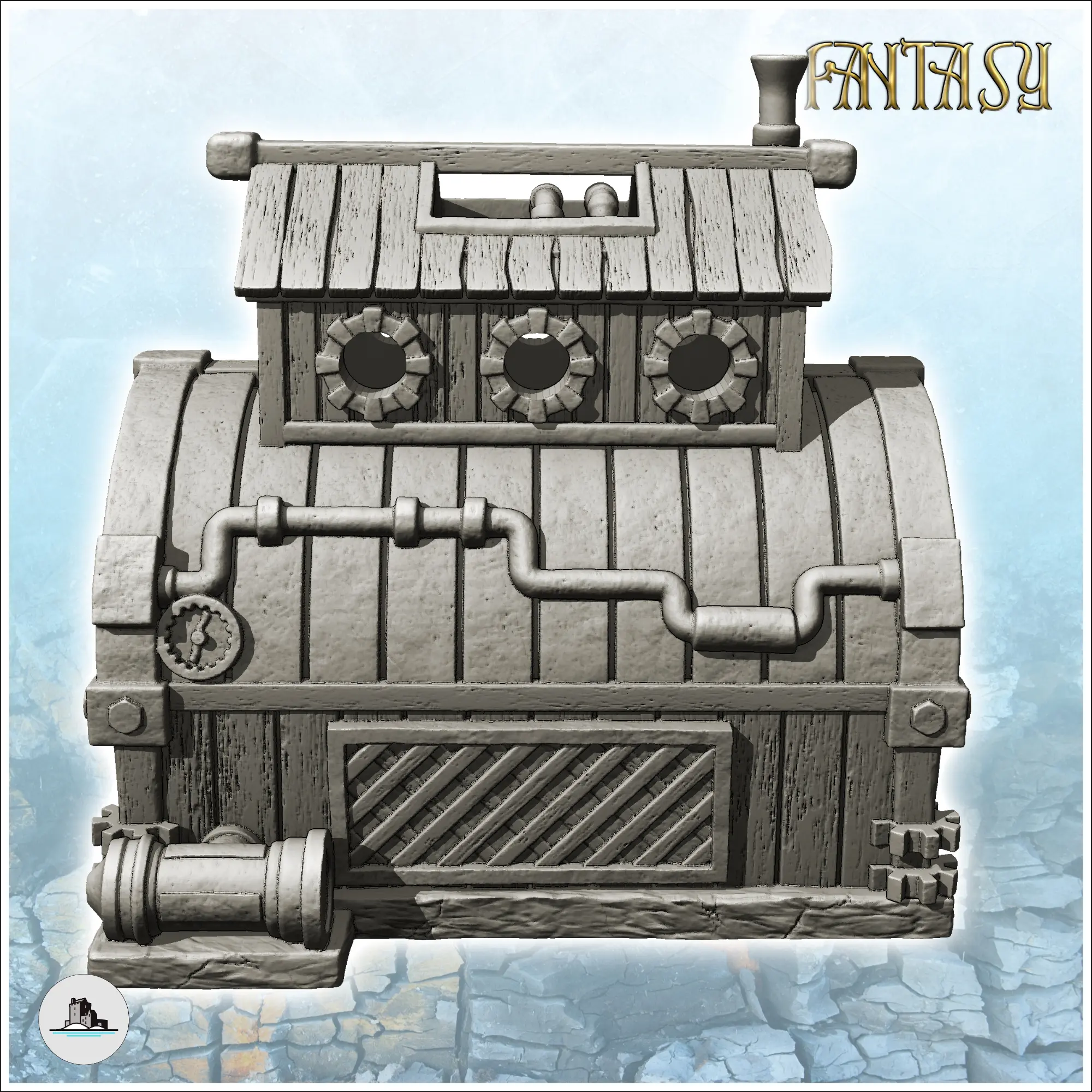 Steampunk building with exterior pipes and rounded roof (2)