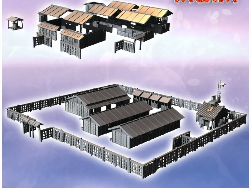 Camp with three wooden barracks and palisade walls (17) - mi