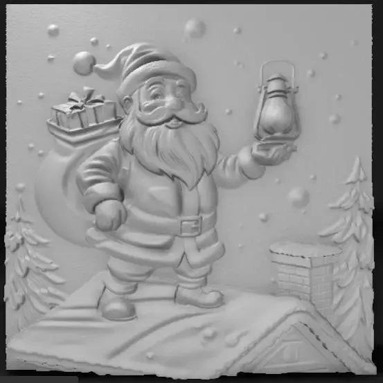 Santa Claus delivering gifts by rooftop,