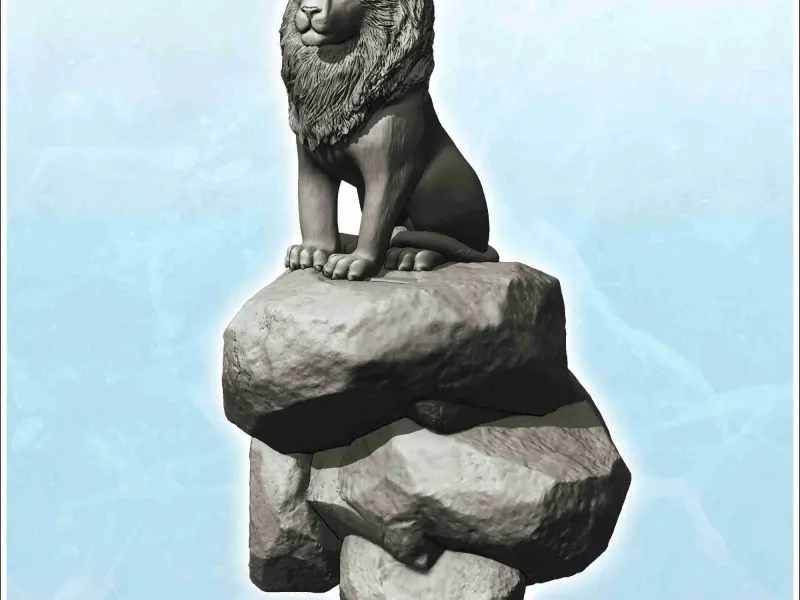 León con melena sobre promontorio rocoso (16) - miniaturas de animales