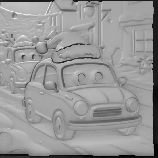 Festive Christmas cars parade, colorful decorations