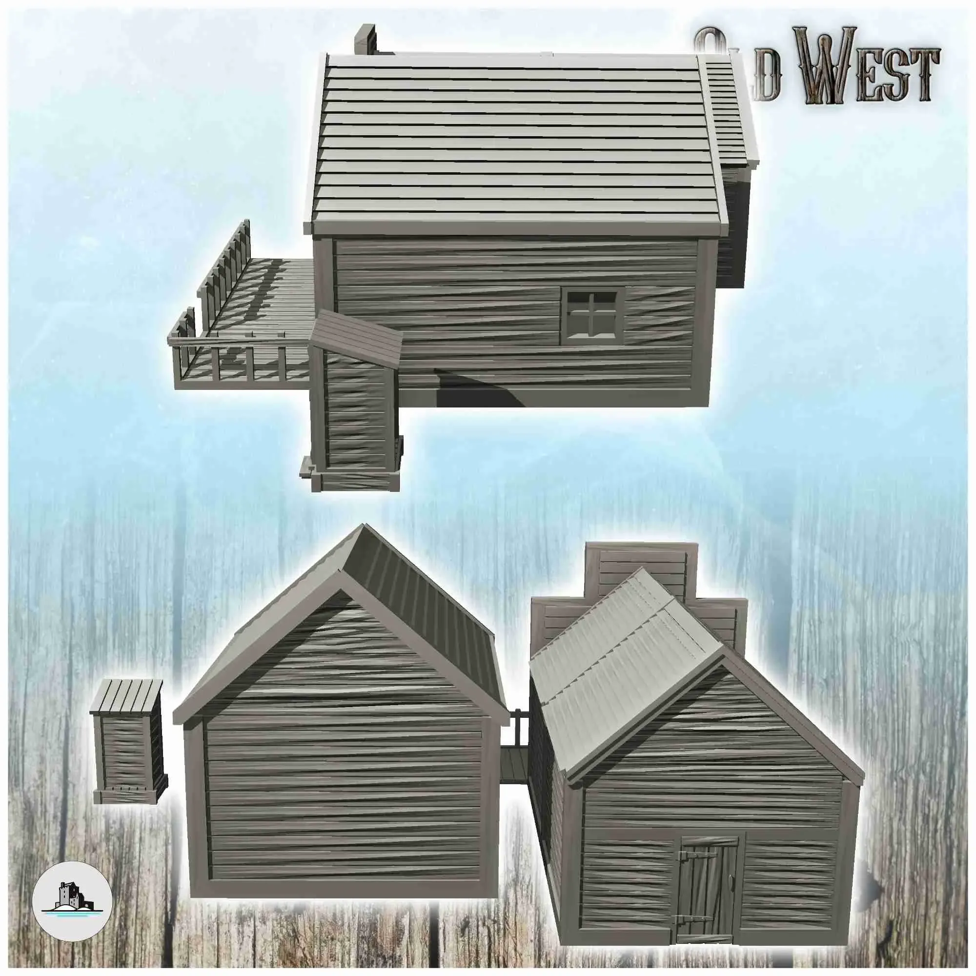 Set of western houses with toilet cabins (13) - miniatures A