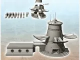 Round futuristic building with large hanging canvas canopy (-1