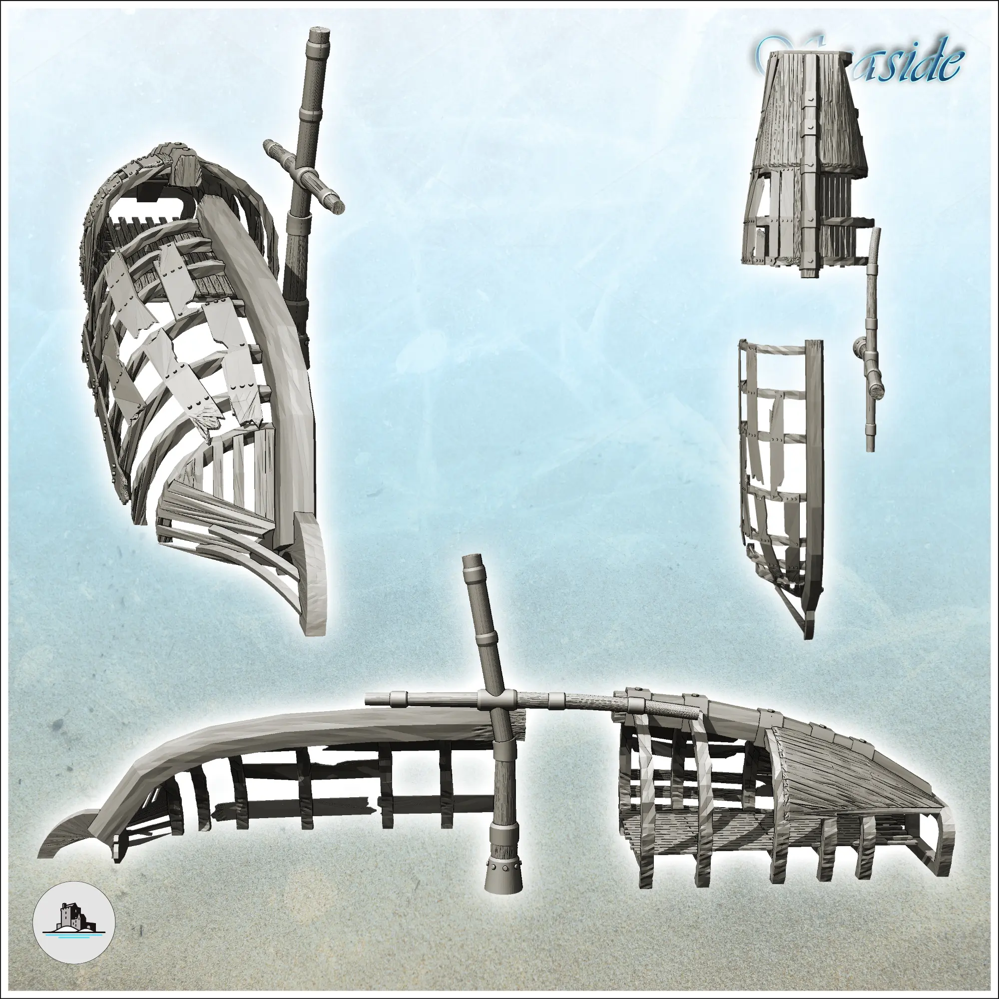 Boat hull with mast (3) - miniatures warhammer tabletop scen