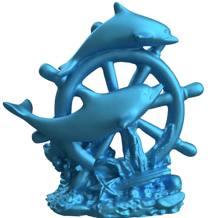 Dolphin and boat wheel