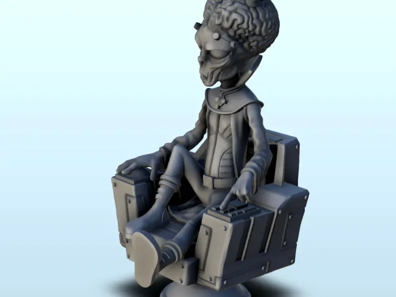 Alien scientist with cranial antennas and high-tech chair (2