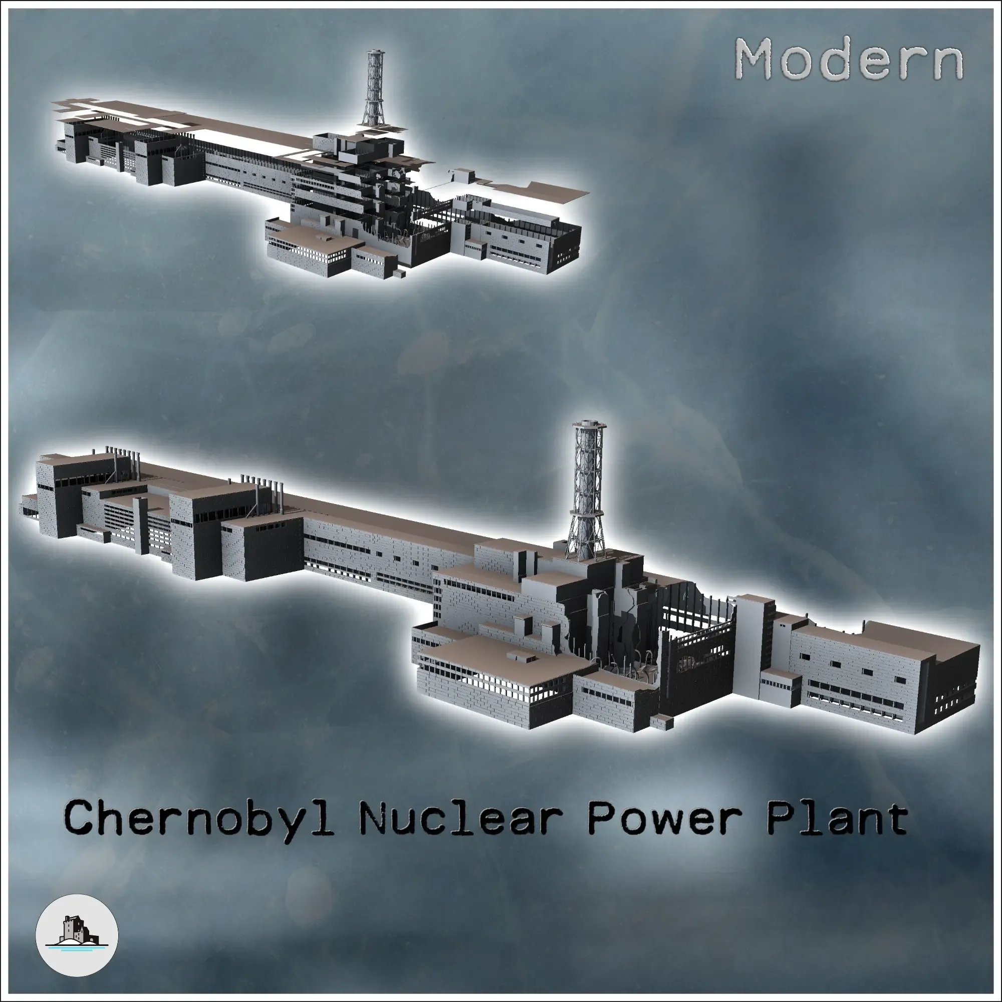 Chernobyl nuclear power plant with open reactor after explos
