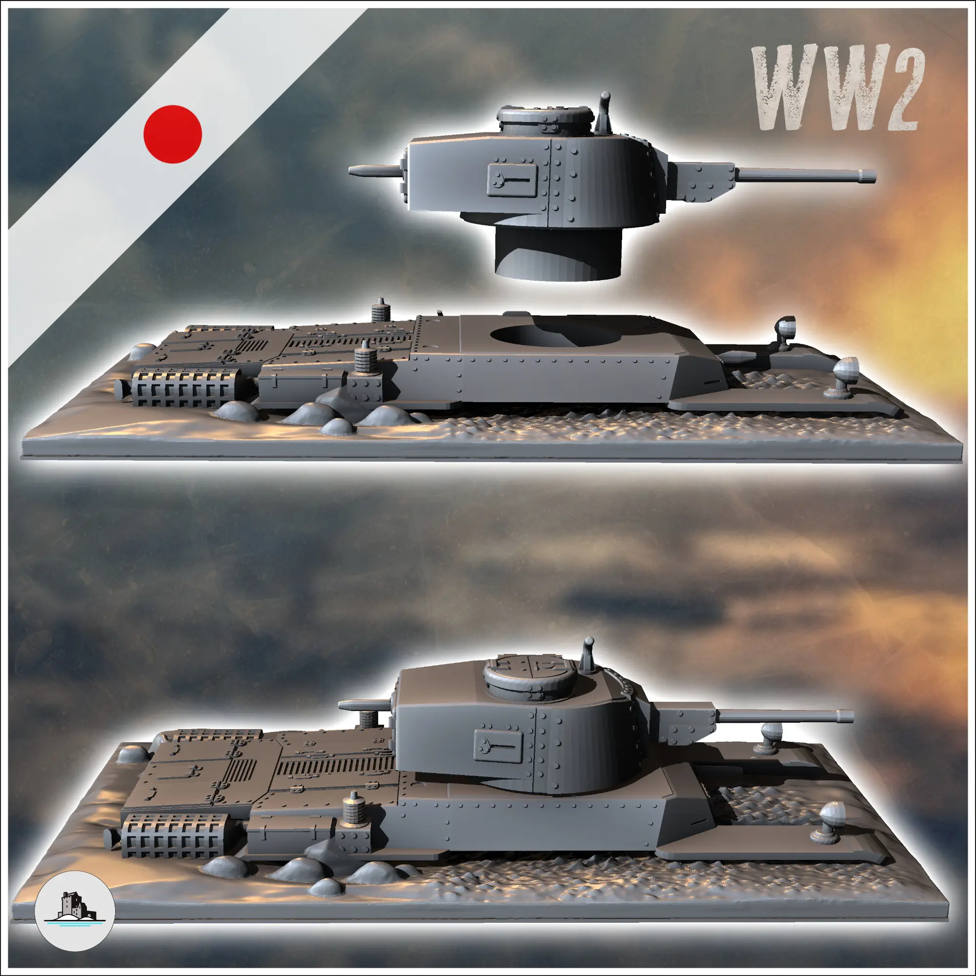 Japanese Type 97 Chi-Ha Kai semi-buried tank (3) - miniature